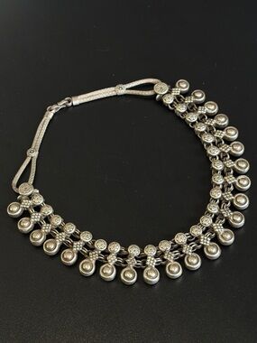 98.4gm Vintage Sterling Silver Tribal Bib Necklace | 16” Statement Necklace